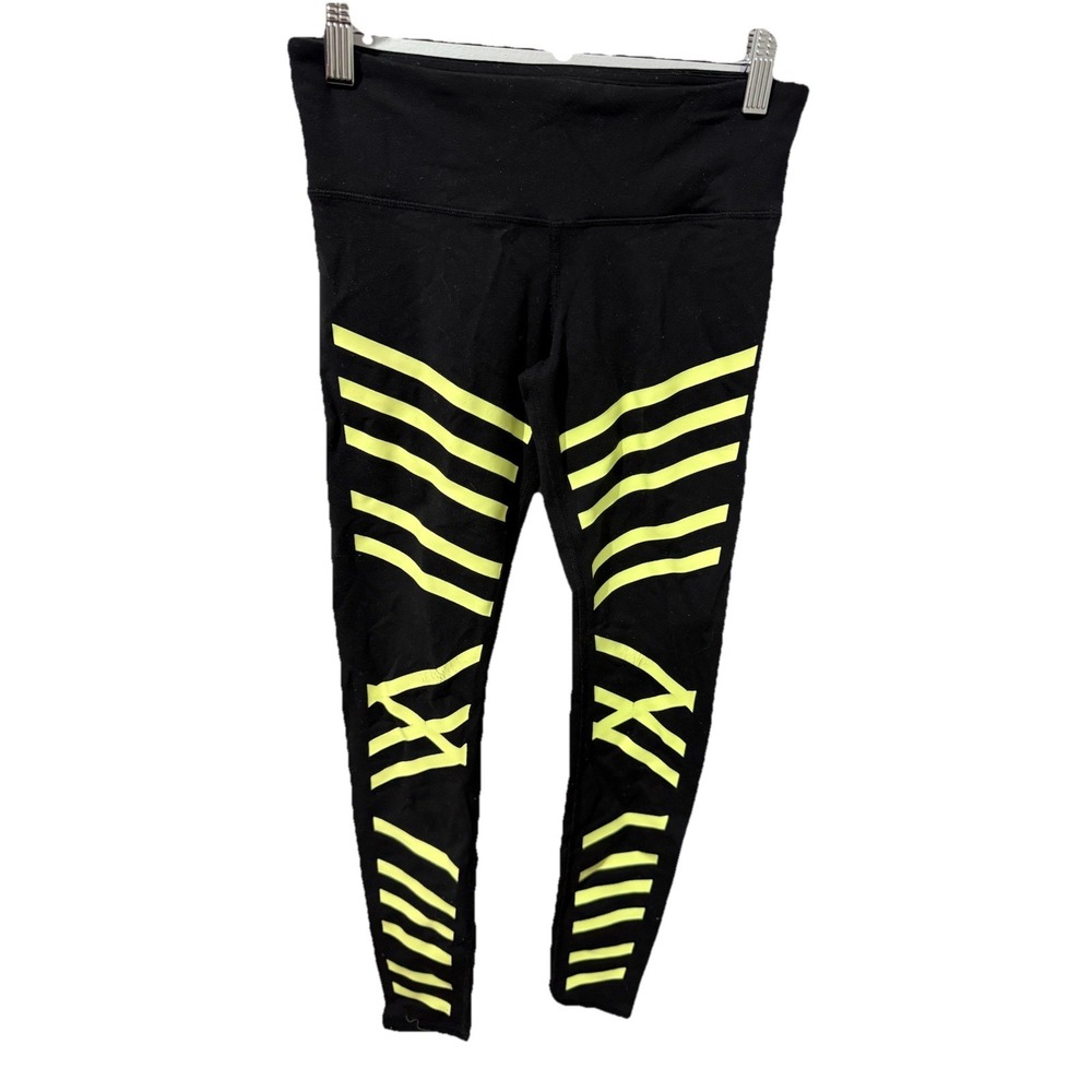Alo Airbrush Glow in the Dark Black Fluorescent Striped Leggings Size XS F